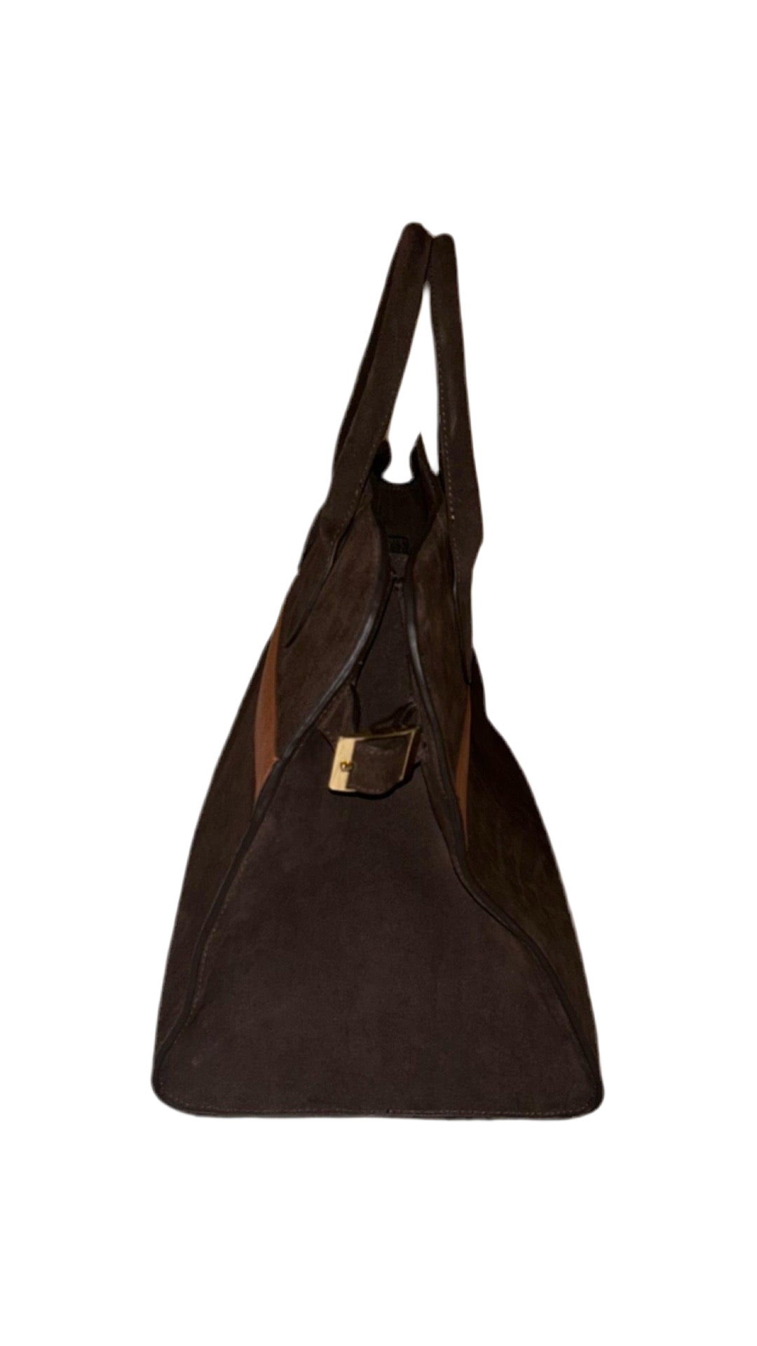 Chocolate suede caramel stripe overnight bag